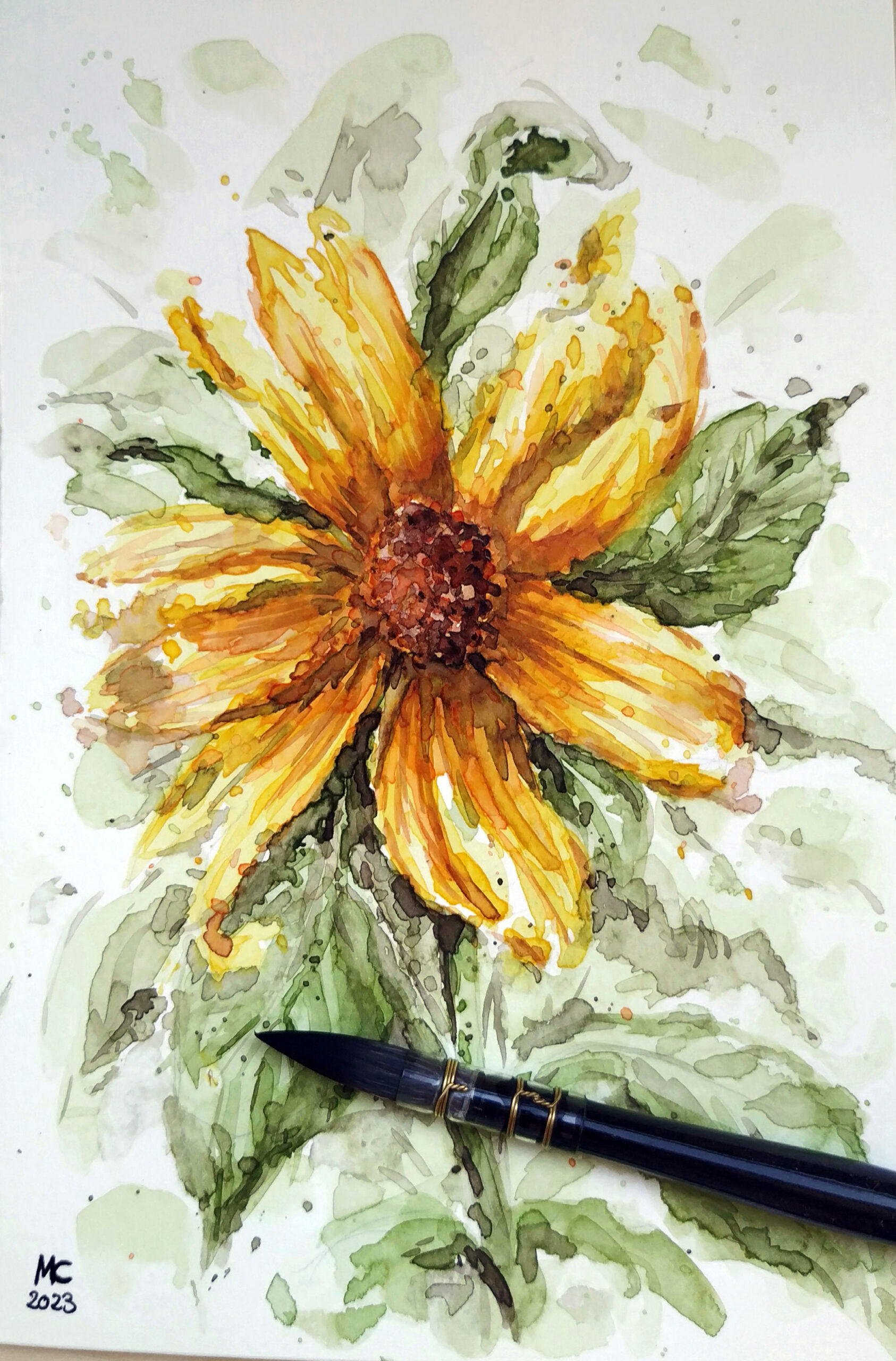 Aquarellzeichnung einer mexikanischen Sonnenblume