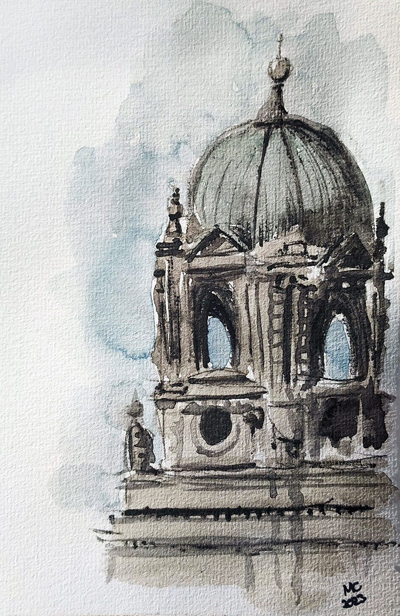 Aquarellzeichnung Kuppel Berliner Dom