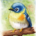 Aquarellzeichnung eines kleinen Vogels