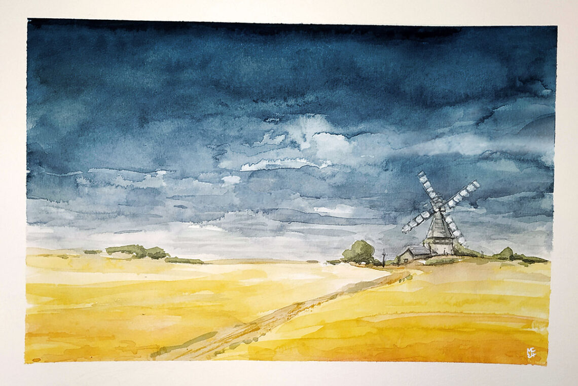 Eine Windmühle im Kornfeld für Architectdoodle